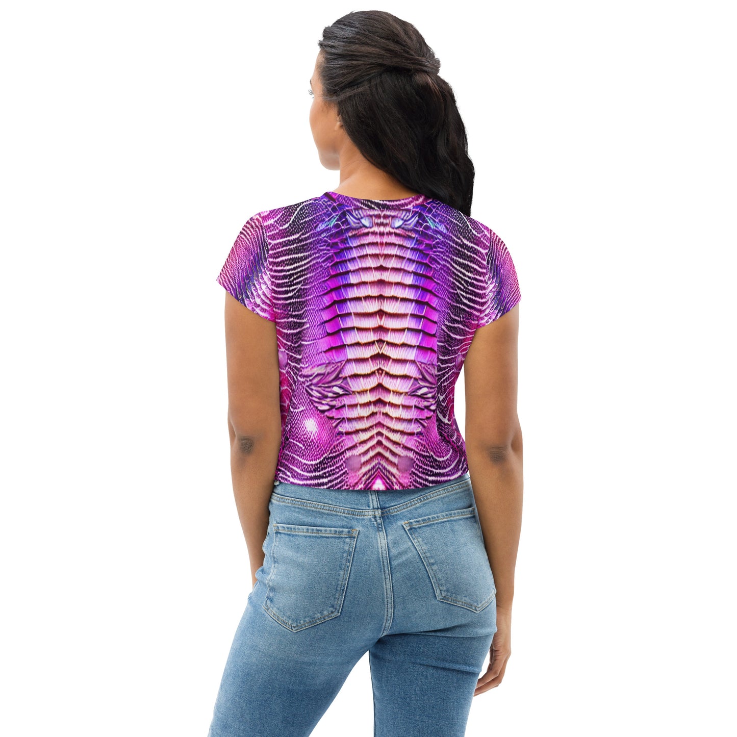 Pink & Purple Shimmering Scales Print Crop Tee For Women