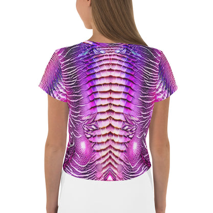 Pink & Purple Shimmering Scales Print Crop Tee For Women