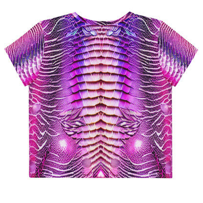 Pink & Purple Shimmering Scales Print Crop Tee For Women