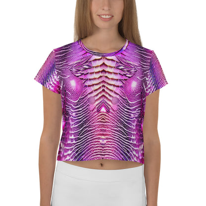 Pink & Purple Shimmering Scales Print Crop Tee For Women