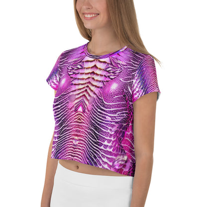 Pink & Purple Shimmering Scales Print Crop Tee For Women