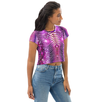 Pink & Purple Shimmering Scales Print Crop Tee For Women