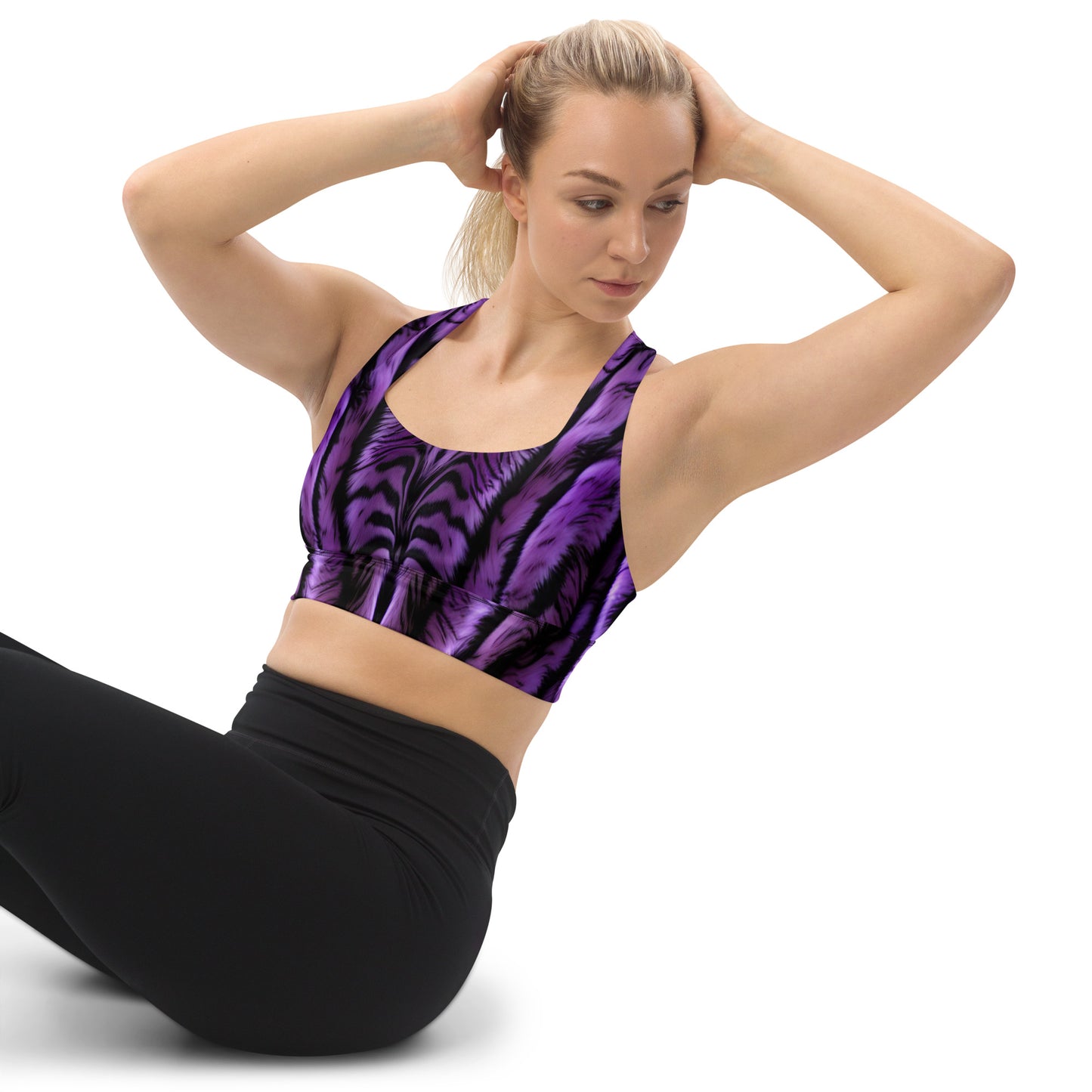 Purple Tiger Custom Print Longline Sports Bra