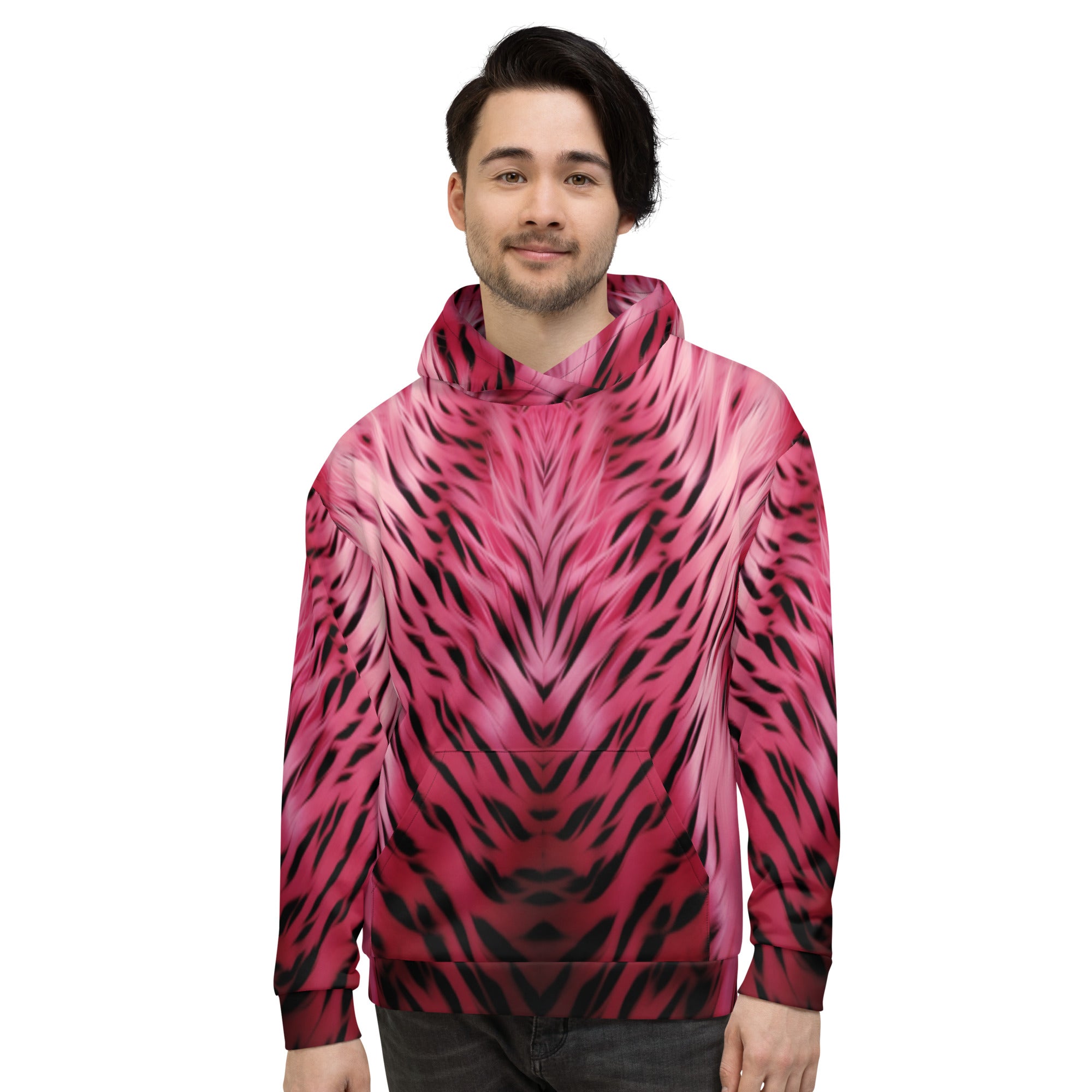 Pink and Black Striped Fur Unisex Designer Hoodie L