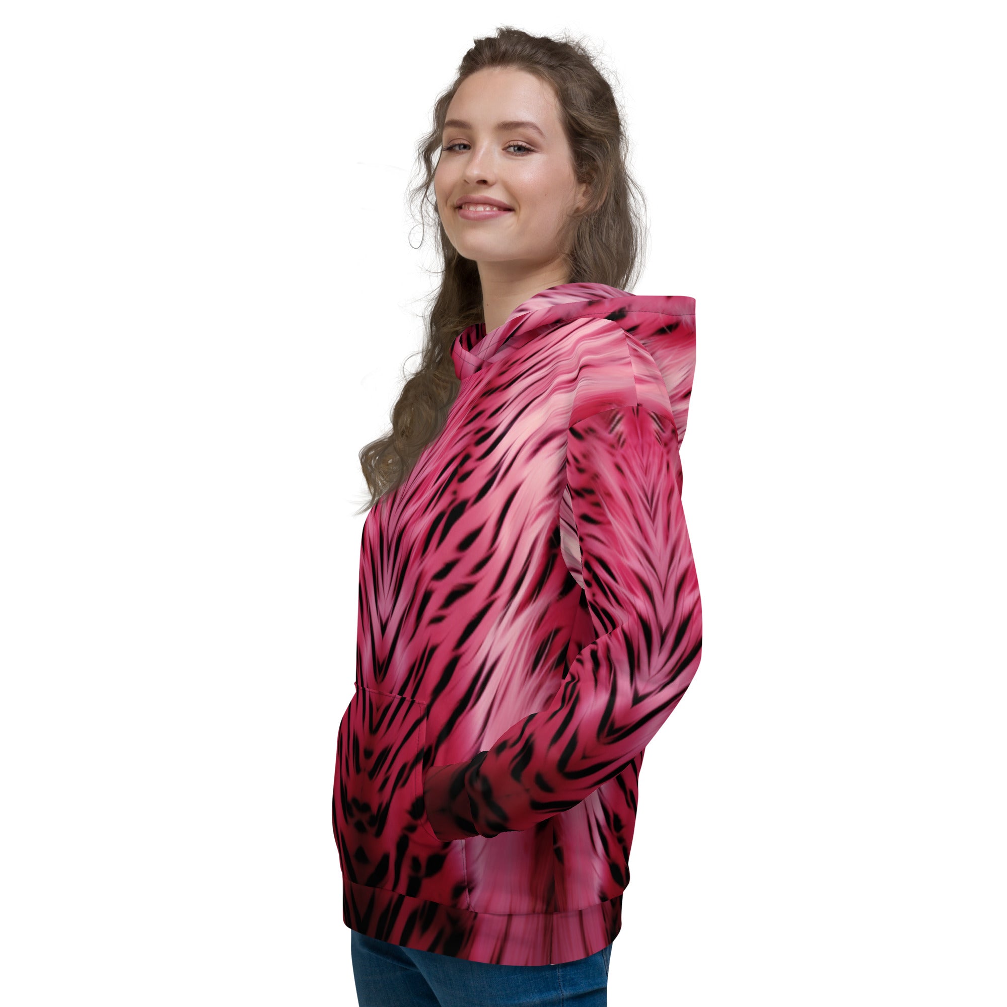 Pink and Black Striped Fur Unisex Designer Hoodie Nova Jade