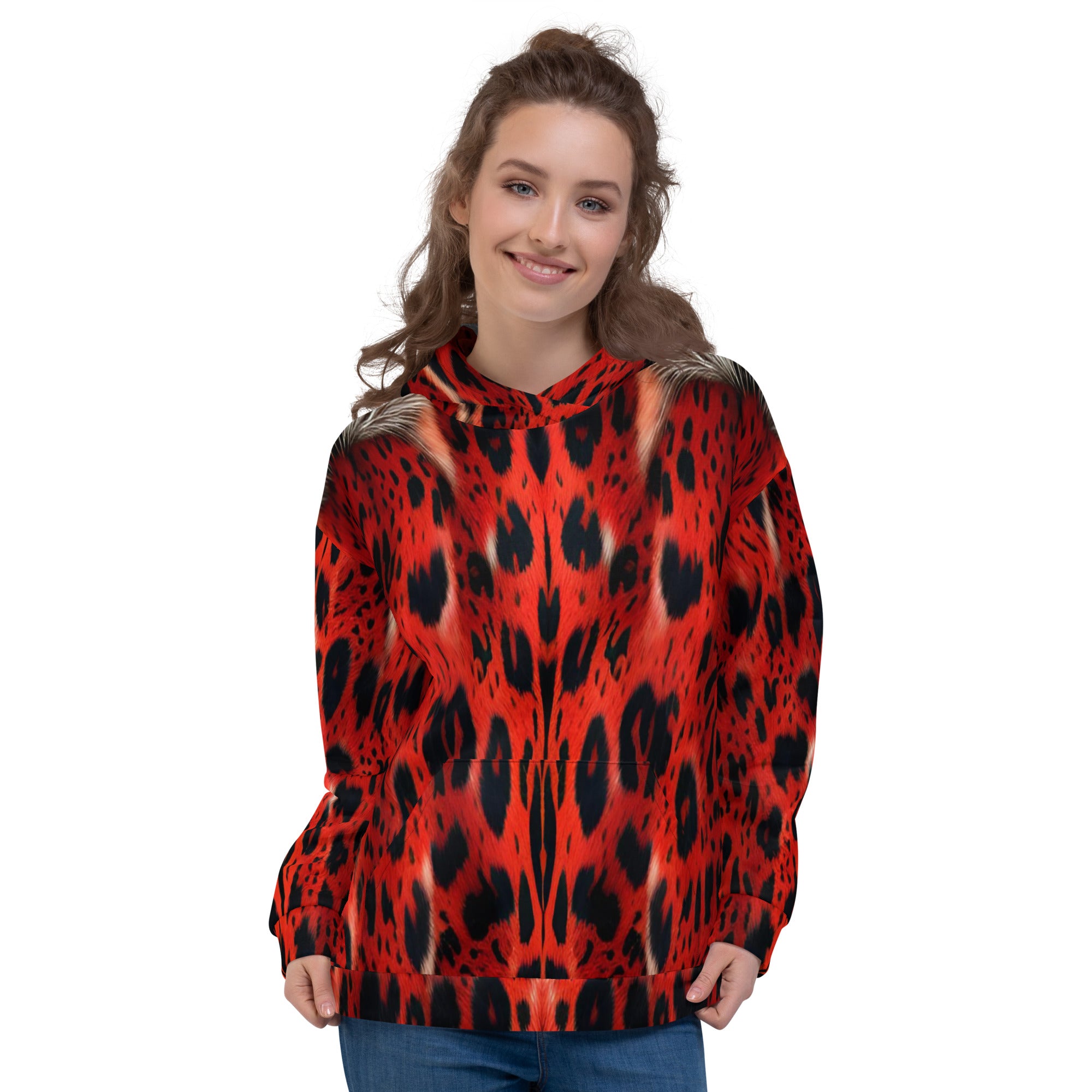 Red Leopard Fur Unisex Designer Hoodie