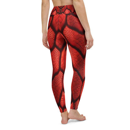 Red Dragon Scales Printed Yoga Leggings For Women