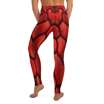 Red Dragon Scales Printed Yoga Leggings For Women