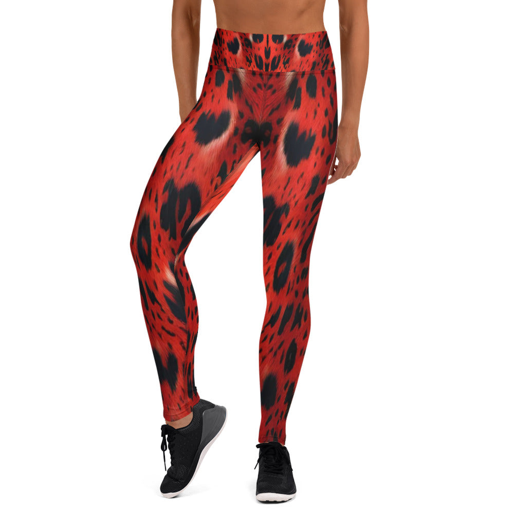 Red Leopard Fur Print Yoga Leggings For Women