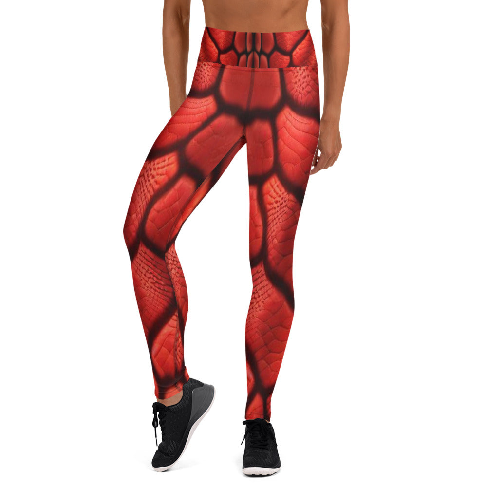 Red Dragon Scales Printed Yoga Leggings For Women