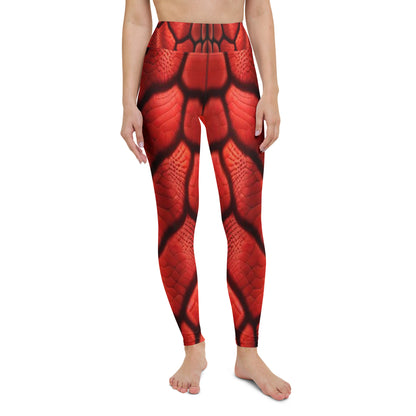 Red Dragon Scales Printed Yoga Leggings For Women