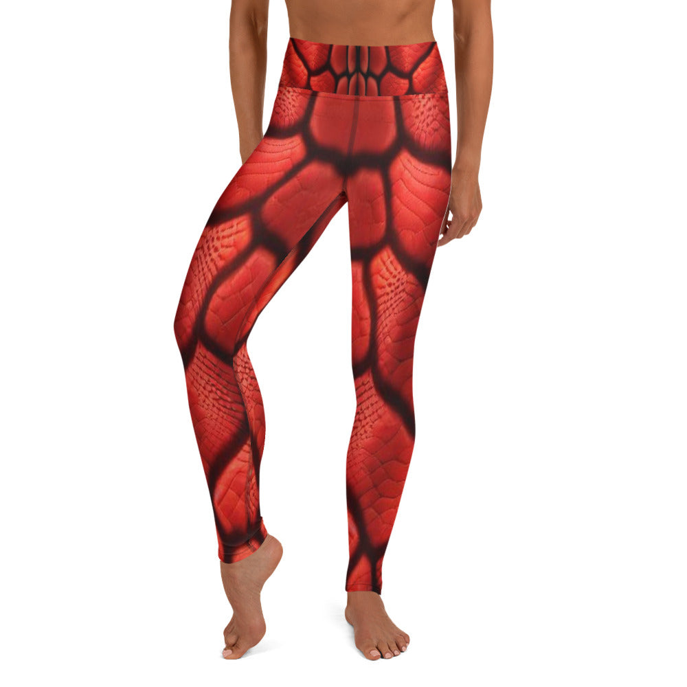 Red Dragon Scales Printed Yoga Leggings For Women