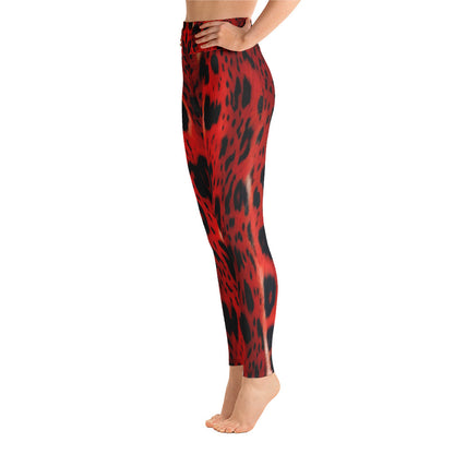 Red Leopard Fur Print Yoga Leggings For Women