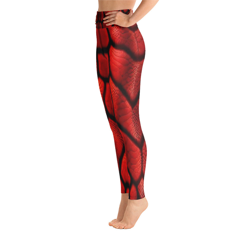 Red Dragon Scales Printed Yoga Leggings For Women