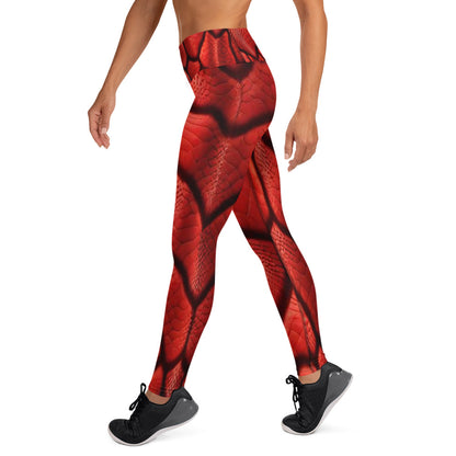 Red Dragon Scales Printed Yoga Leggings For Women