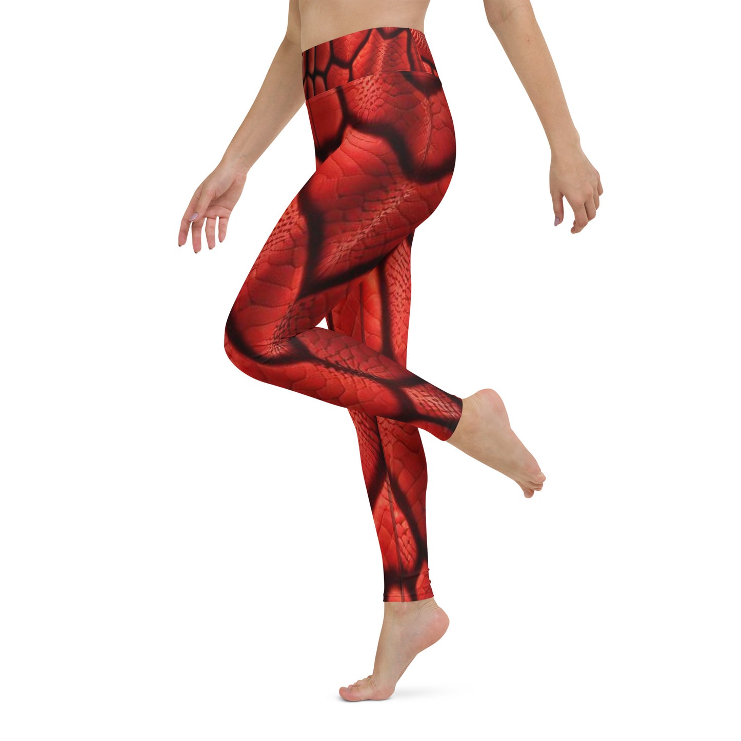 Red Dragon Scales Printed Yoga Leggings For Women