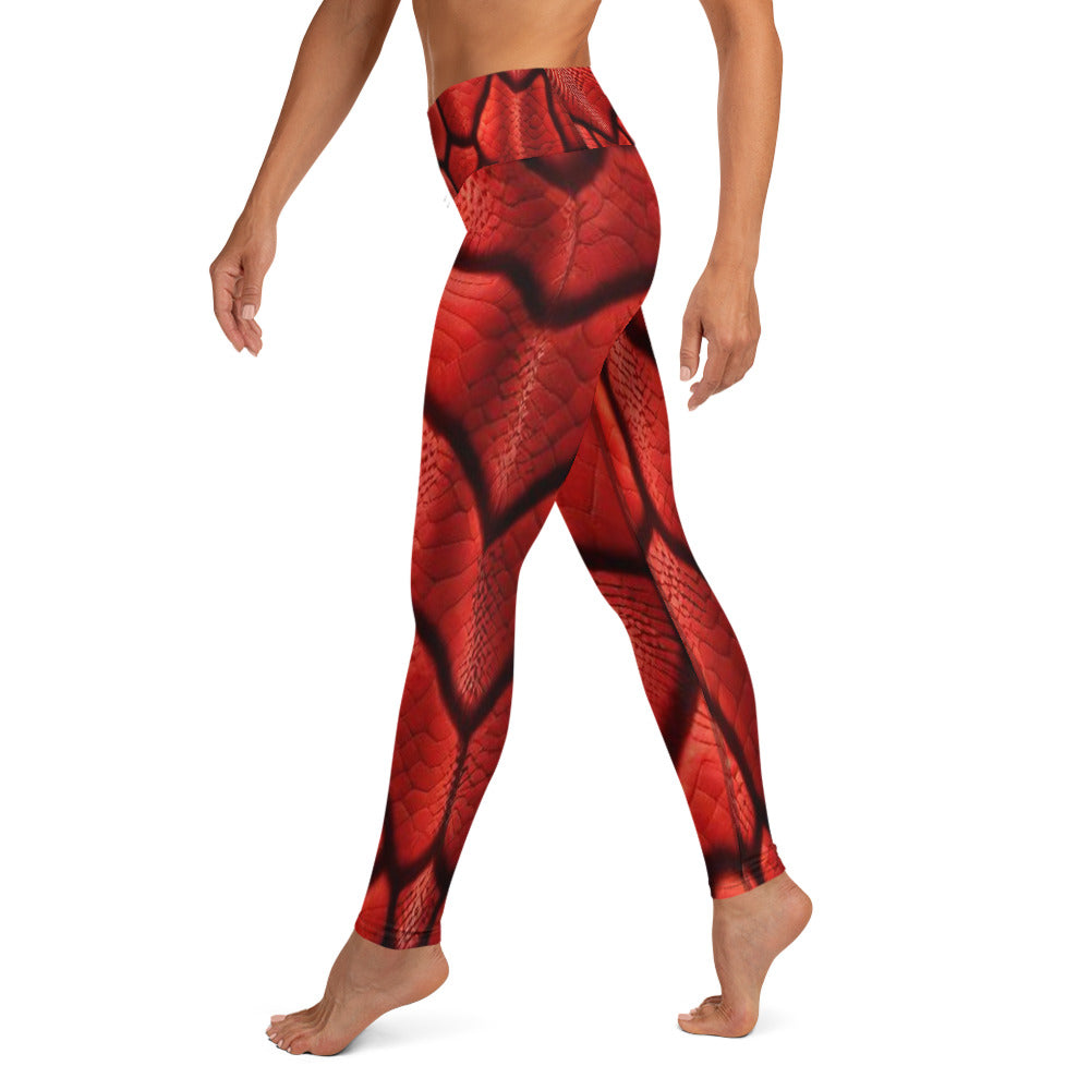 Red Dragon Scales Printed Yoga Leggings For Women