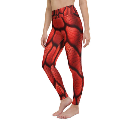 Red Dragon Scales Printed Yoga Leggings For Women