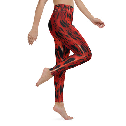 Red Leopard Fur Print Yoga Leggings For Women