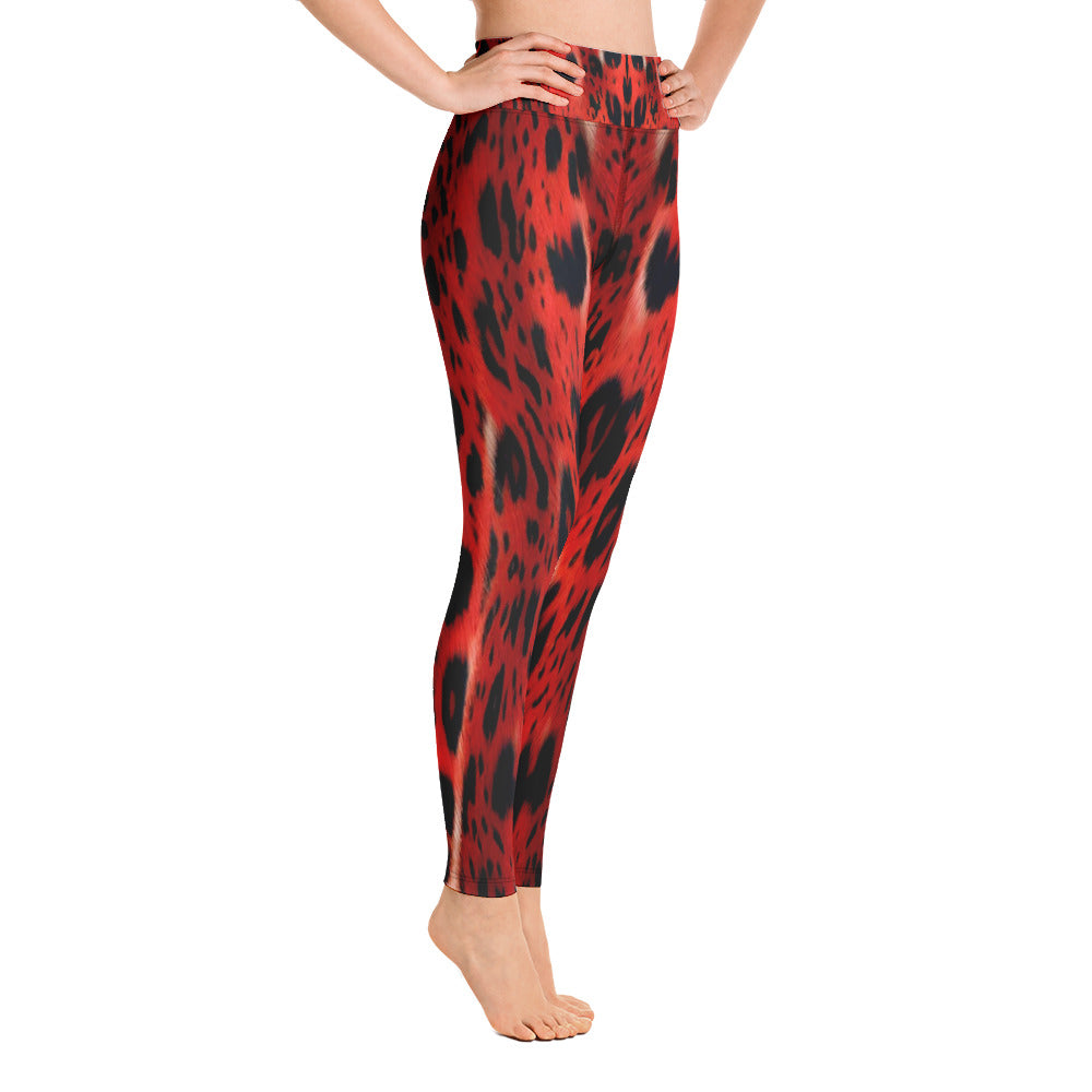 Red Leopard Fur Print Yoga Leggings For Women