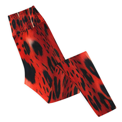 Red Leopard Fur Print Yoga Leggings For Women